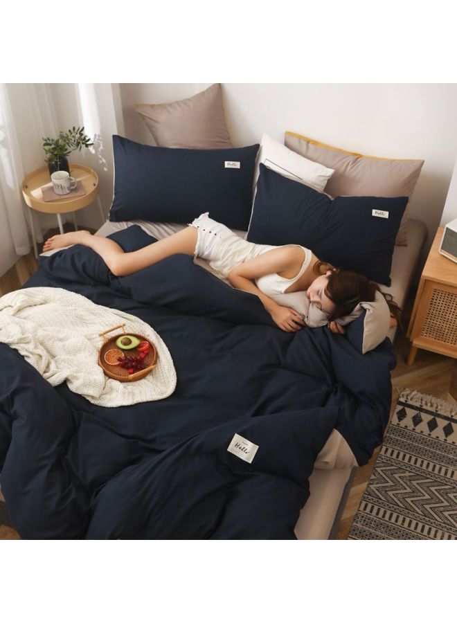 Skin-friendly Sanding Solid Color Single Quilt Cover Simple Nordic Style No Pilling No Fading Student Dormitory Upper And Lower Burds-Color: Navy + Khaki✦✦-Specifications:Single Quilt Cover 220*240cm✦✦ - Image 1