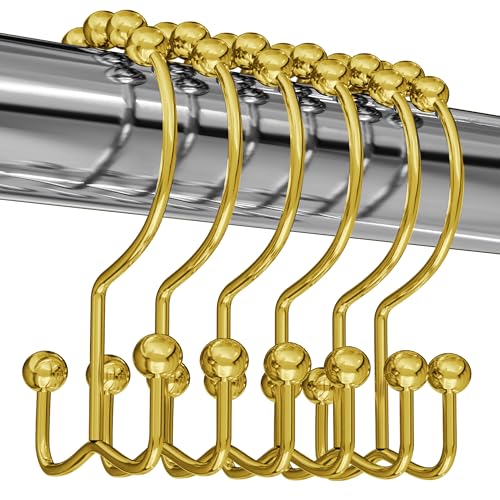 Utopia Bedding Double Shower Curtain Hooks Double Sided Shower Curtain Rings Shower Curtain Hooks Rust Proof Gold