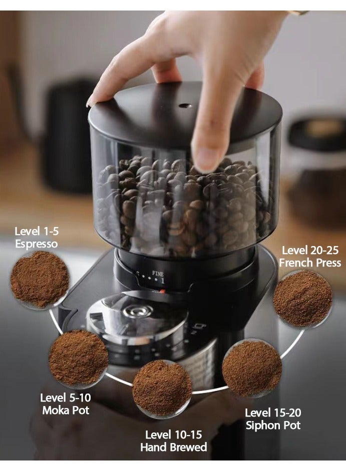 مطحنة قهوة كهربائية مخروطية، 150 واط، مع 25 إعداد...