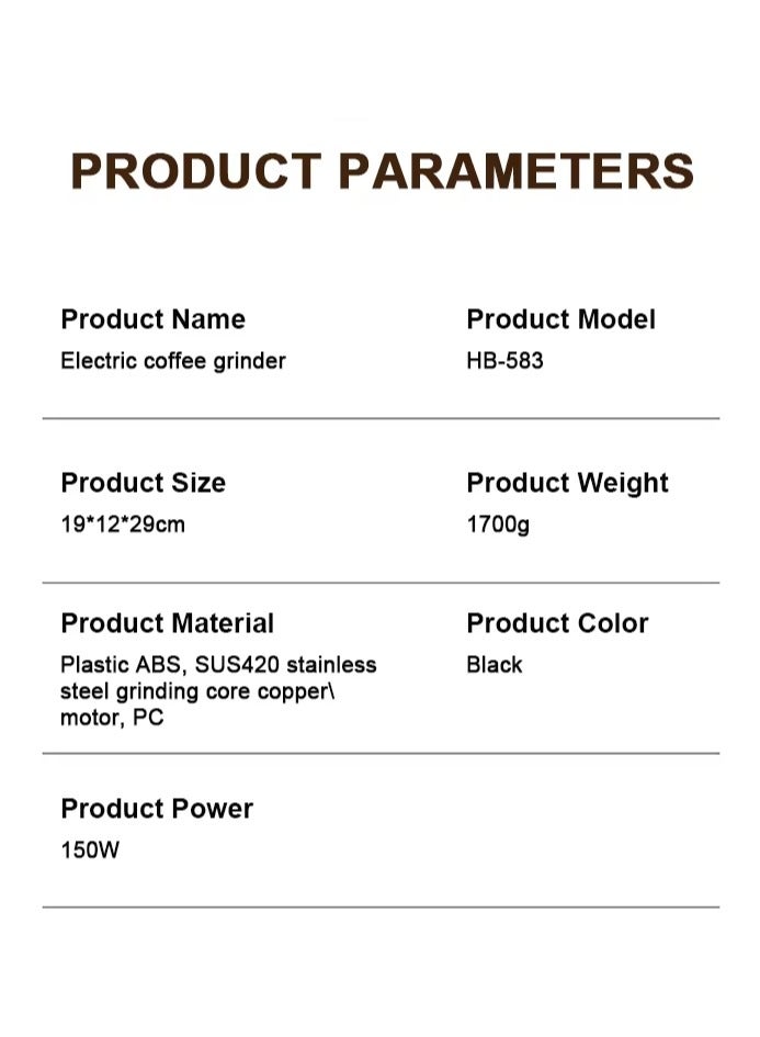 مطحنة قهوة كهربائية مخروطية، 150 واط، مع 25 إعداد...
