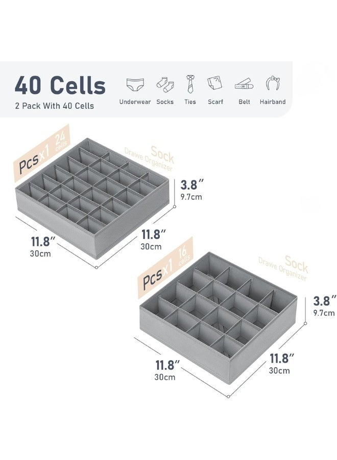 منظم قابل للطي للجوارب والملابس الداخلية مزود بـ 20 حجرة لتخزين الجوارب والملابس الداخلية وربطات العنق في الأدراج والخزائن القماشية، المقاس 30 × 30 × 10 سم (20 حجرة، رمادي) - Image 2
