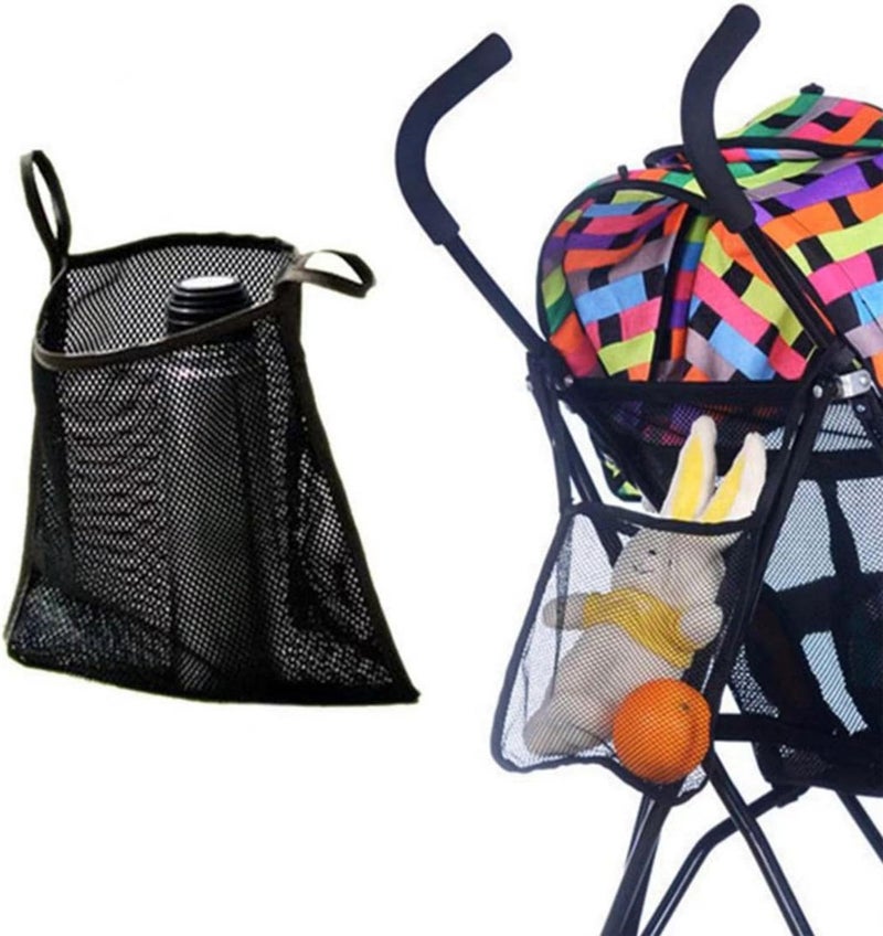 UtySty 3 Pack Stroller Sling Mesh Bag Back Hanging Extra Storage Organizer Handle Bar Attachment Net Pouch for Kids Wagon Pushchair Pram Car Seat Umbrella Water Bottle Diaper Bag Phone Snacks - Image 4
