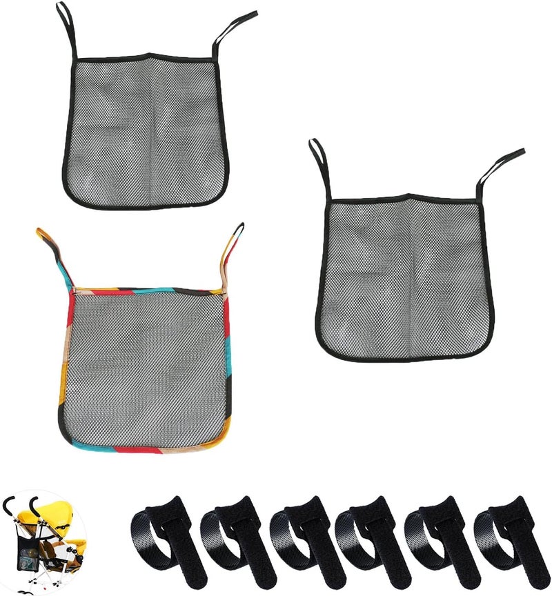 UtySty 3 Pack Stroller Sling Mesh Bag Back Hanging Extra Storage Organizer Handle Bar Attachment Net Pouch for Kids Wagon Pushchair Pram Car Seat Umbrella Water Bottle Diaper Bag Phone Snacks - Image 1