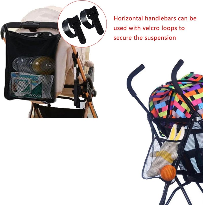 UtySty 3 Pack Stroller Sling Mesh Bag Back Hanging Extra Storage Organizer Handle Bar Attachment Net Pouch for Kids Wagon Pushchair Pram Car Seat Umbrella Water Bottle Diaper Bag Phone Snacks - Image 5