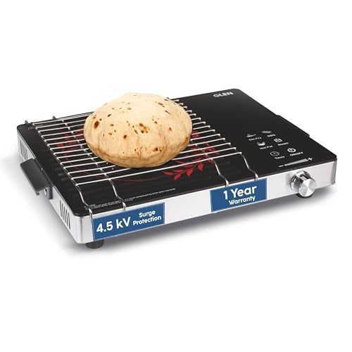 Glen 2200W Infrared Cooktop Stove with Grill Rack for Barbecue, Touch Control, Crystal Glass Plate, Digital Display, 4 Modes, Timer, Surge Protection, for Induction & Flat Bottom Utensils (SA-3077IR) - Image 1