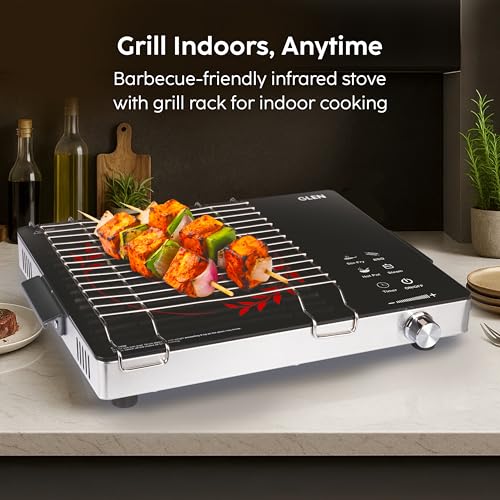 Glen 2200W Infrared Cooktop Stove with Grill Rack for Barbecue, Touch Control, Crystal Glass Plate, Digital Display, 4 Modes, Timer, Surge Protection, for Induction & Flat Bottom Utensils (SA-3077IR) - Image 4