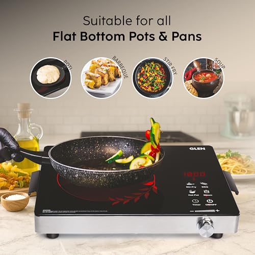 Glen 2200W Infrared Cooktop Stove with Grill Rack for Barbecue, Touch Control, Crystal Glass Plate, Digital Display, 4 Modes, Timer, Surge Protection, for Induction & Flat Bottom Utensils (SA-3077IR) - Image 5