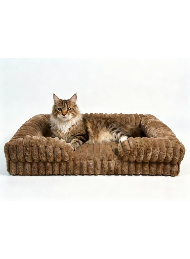 Pet Bed - Large Cat Bed Sofa - Washable Orthopedic Cat Beds and Couch with Removable Flannel Cover,Suitable for Maine Coons，Squre Pet Bed Fits up to 30kg,Brown,89cm - Image 1