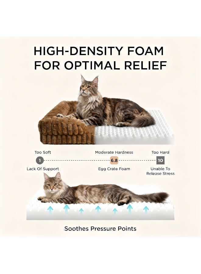 Pet Bed - Large Cat Bed Sofa - Washable Orthopedic Cat Beds and Couch with Removable Flannel Cover, Suitable for Maine Coons, Squre Pet Bed Fits up to 30kg,Brown,89cm - Image 2