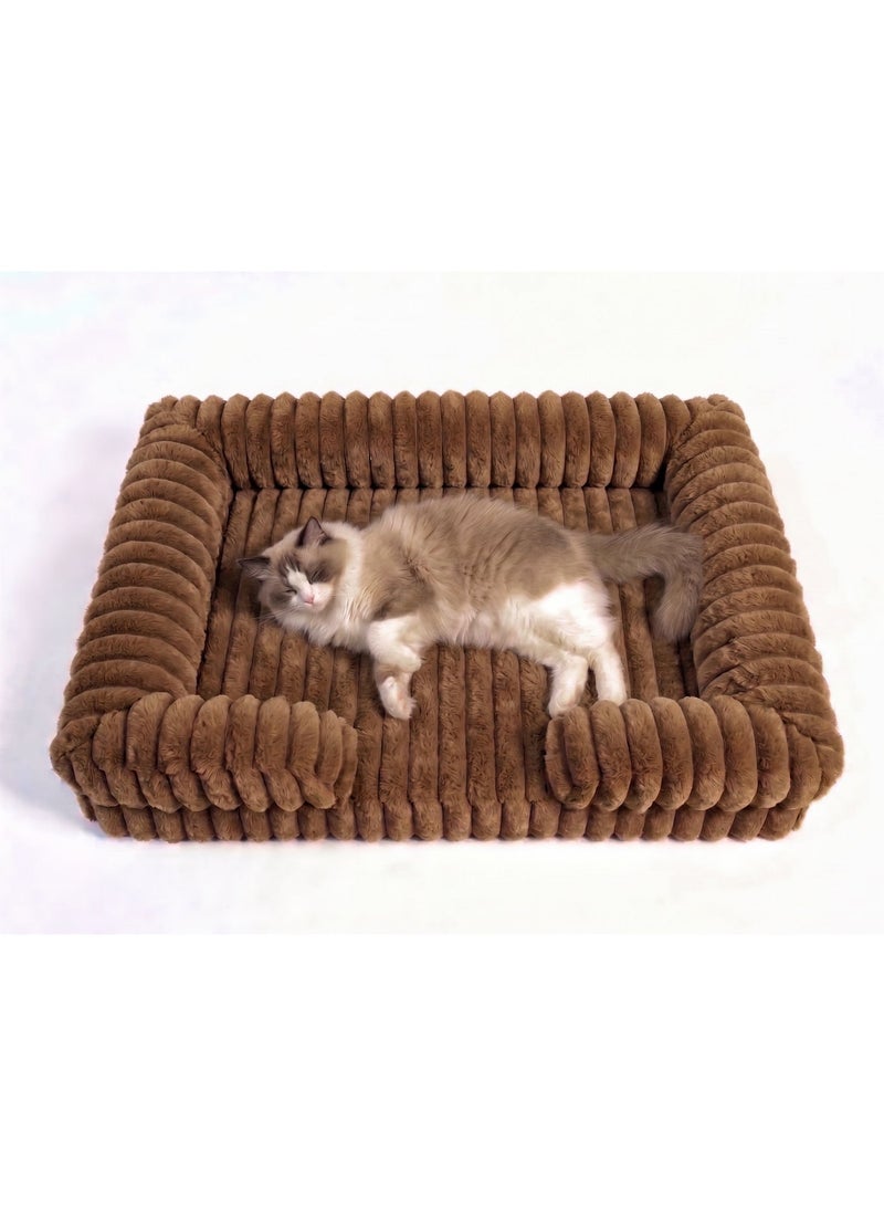Pet Bed - Large Cat Bed Sofa - Washable Orthopedic Cat Beds and Couch with Removable Flannel Cover, Suitable for Maine Coons, Squre Pet Bed Fits up to 30kg,Brown,89cm - Image 1
