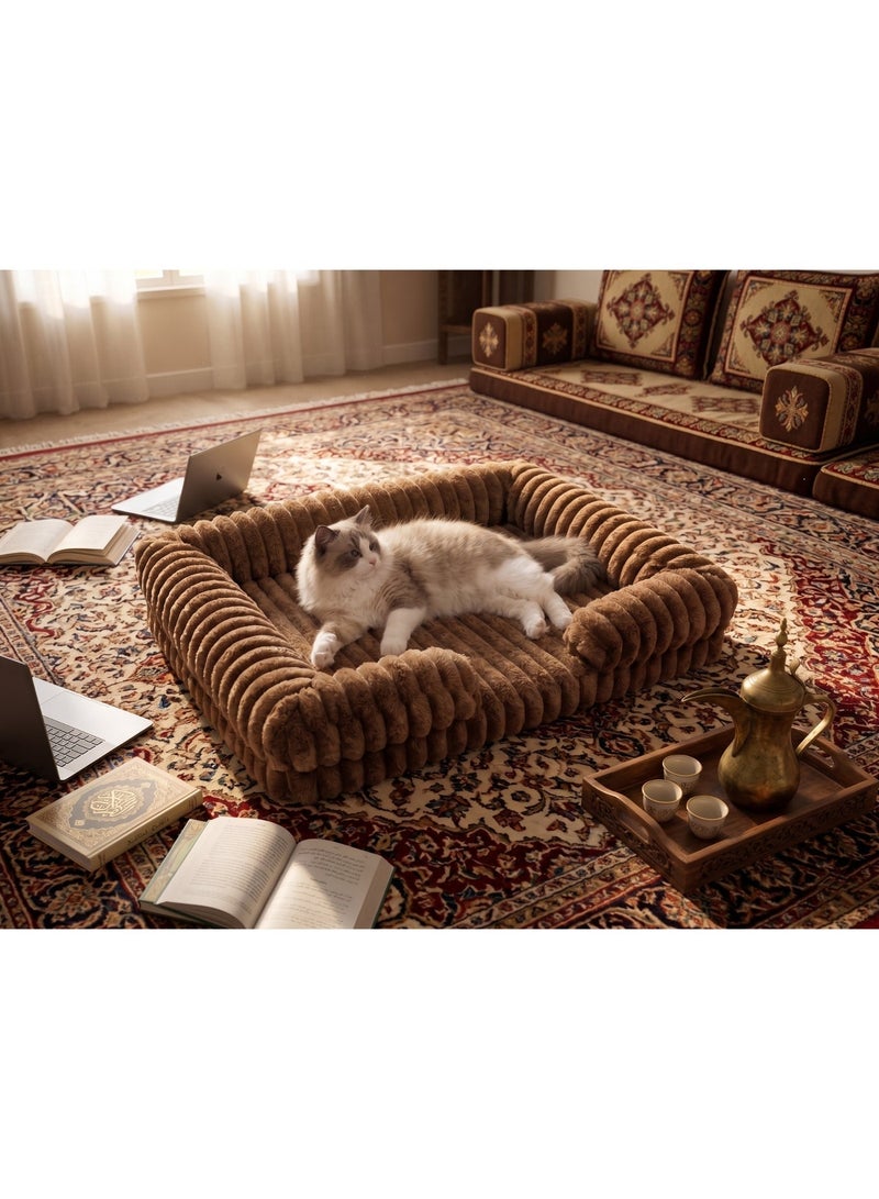 Pet Bed - Large Cat Bed Sofa - Washable Orthopedic Cat Beds and Couch with Removable Flannel Cover, Suitable for Maine Coons, Squre Pet Bed Fits up to 30kg,Brown,89cm - Image 3