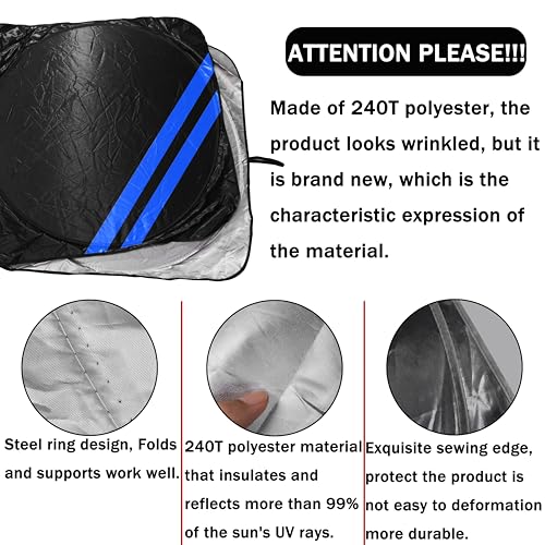 YOSRTER Front Windshield Sun Shade Fit for Dodge Charger Challenger Durango Journey Universal Fit to All Dodge Cars Foldable Sun Visor Protector Custom Fit Dodge Window Sunhade (Black Blue) - Image 3