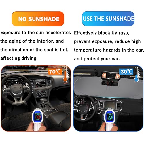 YOSRTER Front Windshield Sun Shade Fit for Dodge Charger Challenger Durango Journey Universal Fit to All Dodge Cars Foldable Sun Visor Protector Custom Fit Dodge Window Sunhade (Black Blue) - Image 5