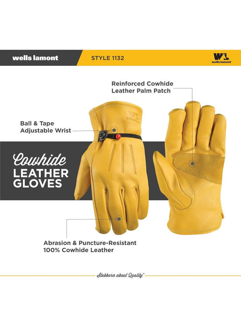 Wells Lamont mens Leather Work Gloves with Wrist Closure DIY Yardwork Construction Motorcycle Large Wells Lamont, Saddletan, Large Pack of 1 US - Image 2