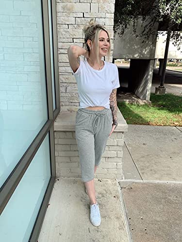 TARSE Womens Capri Pants Stretch Yoga Athletic Gym Capris Sweatpants Comfy Elastic Waist Work Crop Pants Pockets (Heather Lightgray,XL), Soft - Image 2