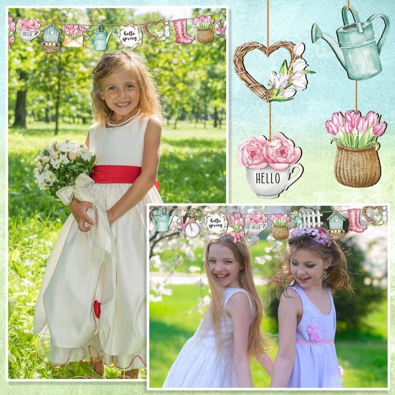 Maitys 36 Pcs Spring Flower Wooden Ornaments Sunflower Tulip Lavender Ornaments Spring Tree Decoration Floral Gnome Hanging Wood Cutout Pastel Spring Decor for Home Small Tree Party(Sweet Spring) - Image 4