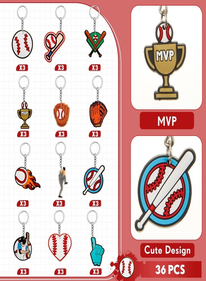 Batiyeer 36 Pack Baseball Keychains Bulk Party Favors Sports Valentines Gifts Ball Key Chains Funny Keyring for Women Men Birthday Supplies - Image 3