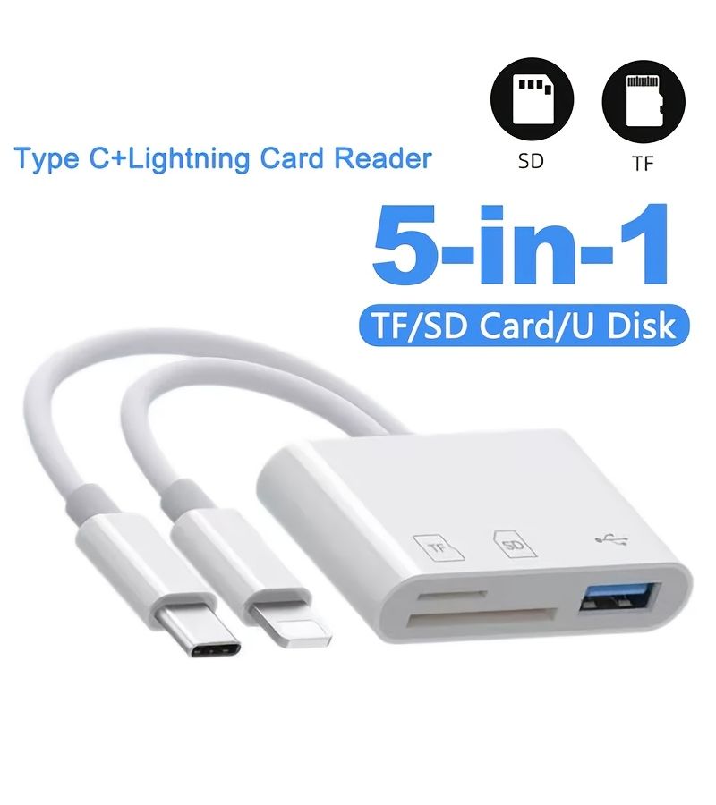 وايت 5 في 1 USB C إلى USB 3.0 قارئ بطاقات ذاكرة SD TF محول - Image 5