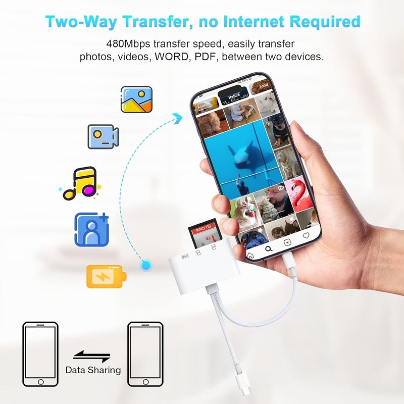 وايت 5 في 1 USB C إلى USB 3.0 قارئ بطاقات ذاكرة SD TF محول - Image 4
