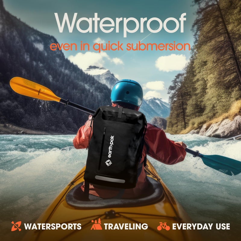 Earth Pak Waterproof Backpack - Heavy Duty Hiking Backpack - Roll-Top Closure - Waterproof Bag - Cushioned Dry Bags Waterproof w/ IPX8 Waterproof Phone Case - Wet Bag for Hiking, Kayak (Black, 55L) - Image 3