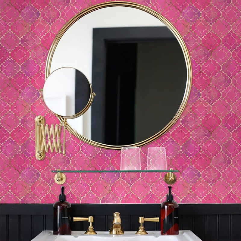 MuralPeel Modern Pink/Golden Krystal Mosaic Peel and Stick Wallpaper Self Adhesive Removable Easy Peel Off Stick on Wall Paper for Bedroom Cabinet Renter Friendly - Image 4