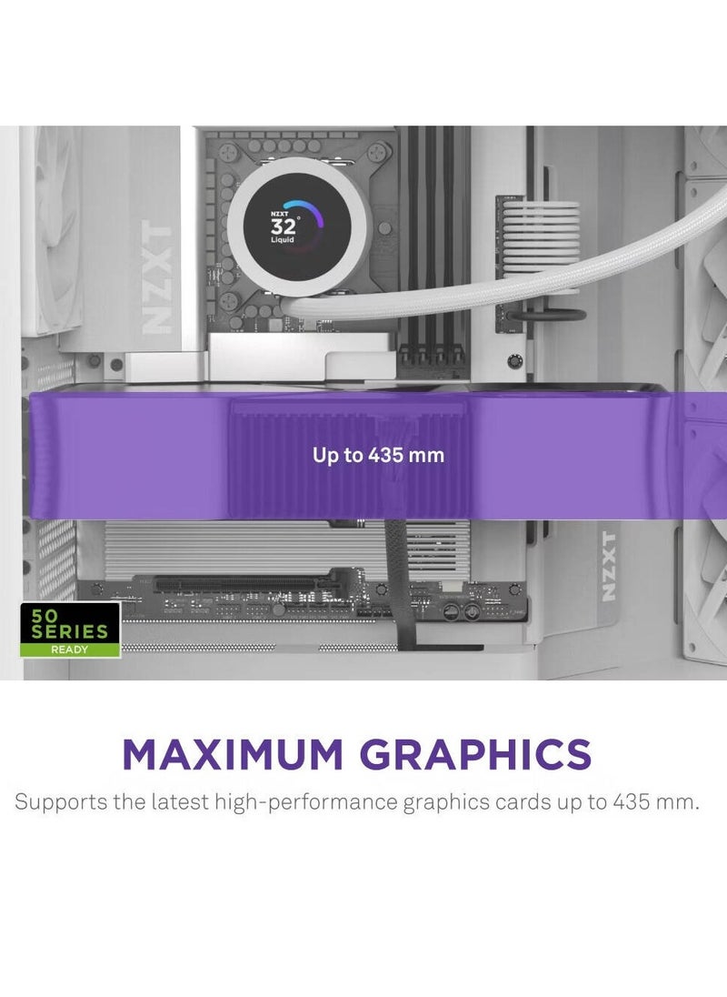 NZXT H9 Flow Dual-Chamber ATX Mid-Tower Case High-Airflow Design with Panoramic Tempered Glass, Supports Dual 360mm Radiators, Up to 10 Fans, E-ATX Compatibility, White | CM-H92FW-01  - Image 5