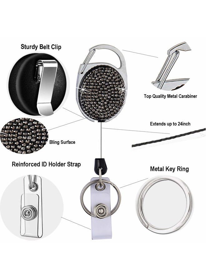 WedFeir Retractable Badge Holders with Bling Rhinestones Crystal, Badge Reel with Belt Clip and Key Ring, 24 inches Thick Kevlar Pull Cord. (4pcs- Silver, Black, Pink and Purple) - Image 4
