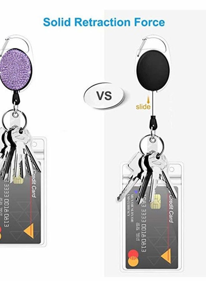 WedFeir Retractable Badge Holders with Bling Rhinestones Crystal, Badge Reel with Belt Clip and Key Ring, 24 inches Thick Kevlar Pull Cord. (4pcs- Silver, Black, Pink and Purple) - Image 5