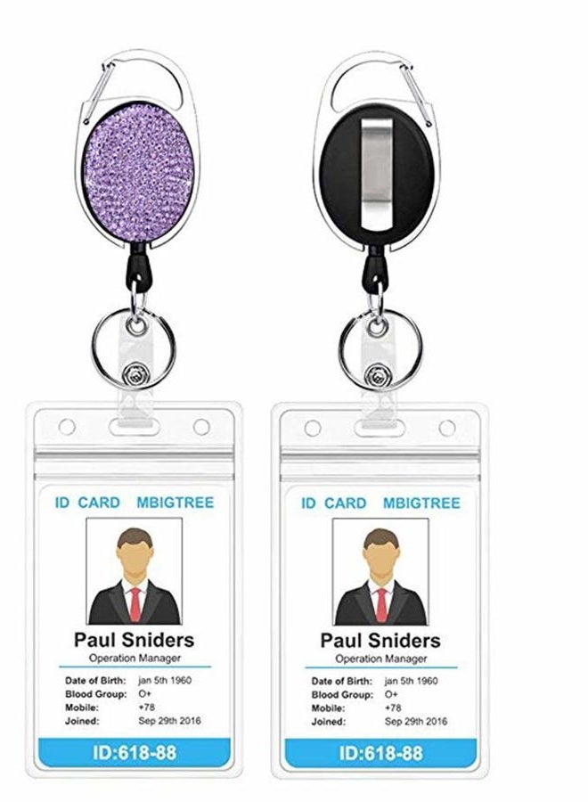 WedFeir Retractable Badge Holders with Bling Rhinestones Crystal, Badge Reel with Belt Clip and Key Ring, 24 inches Thick Kevlar Pull Cord. (4pcs- Silver, Black, Pink and Purple) - Image 2