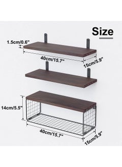XiuWoo Floating Shelves Wall Mounted Set of 3, Rustic Wood Bathroom Shelves Over Toilet with Paper Storage Basket, Floating Shelf for Kitchen Living Room,Bedroom Shelves,Bathroom Shelf  - Image 3