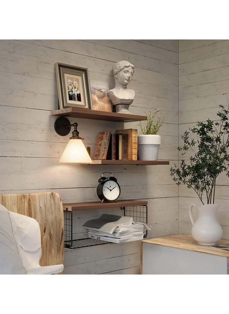 XiuWoo Floating Shelves Wall Mounted Set of 3, Rustic Wood Bathroom Shelves Over Toilet with Paper Storage Basket, Floating Shelf for Kitchen Living Room,Bedroom Shelves,Bathroom Shelf  - Image 4