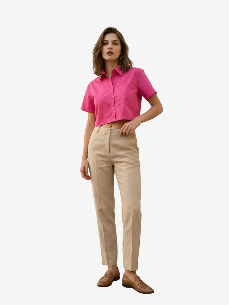 ماي فاشن MY FASHION Button-Up Pocket Crop Shirt