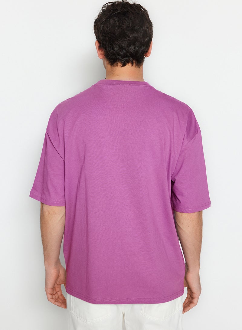 trendyol Plum Oversized /Wide Cut Dinosaur Embroidered Short Sleeve 100% Cotton T-Shirt Tmnss23Ts00243 - Image 3