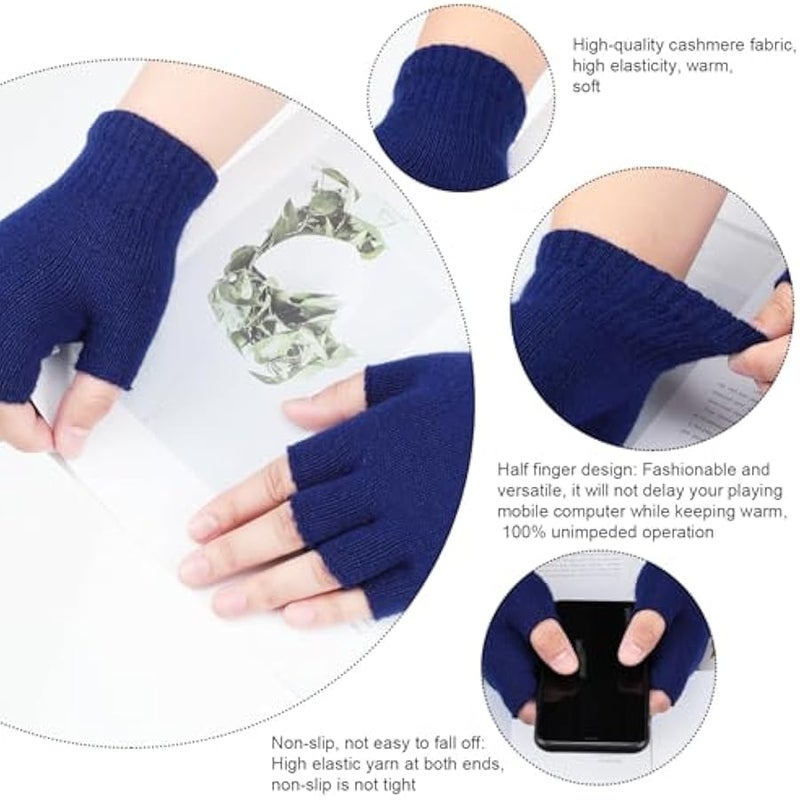 Bememo 4 Pairs Fingerless Gloves Half Finger Mittens Winter Solid Color Knitted Typing Gloves for Boys and Girls - Image 5