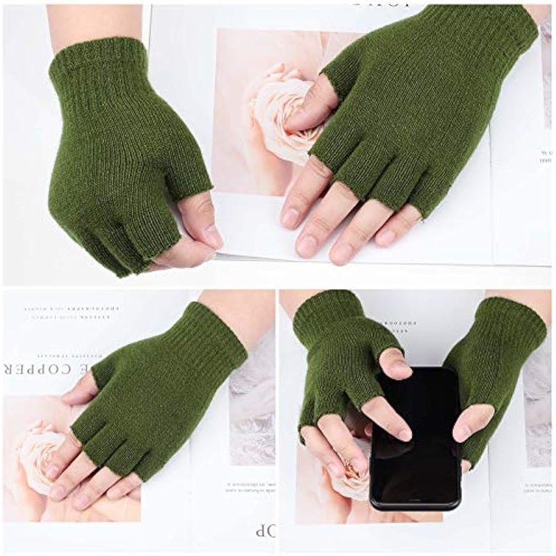 Bememo 4 Pairs Fingerless Gloves Half Finger Mittens Winter Solid Color Knitted Typing Gloves for Boys and Girls - Image 4