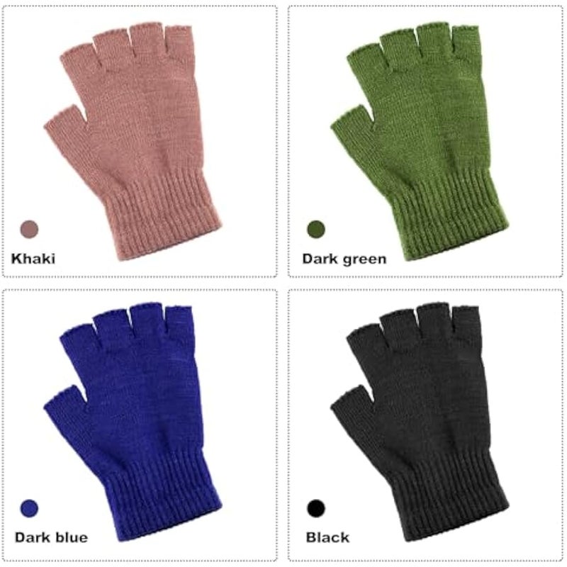 Bememo 4 Pairs Fingerless Gloves Half Finger Mittens Winter Solid Color Knitted Typing Gloves for Boys and Girls - Image 2