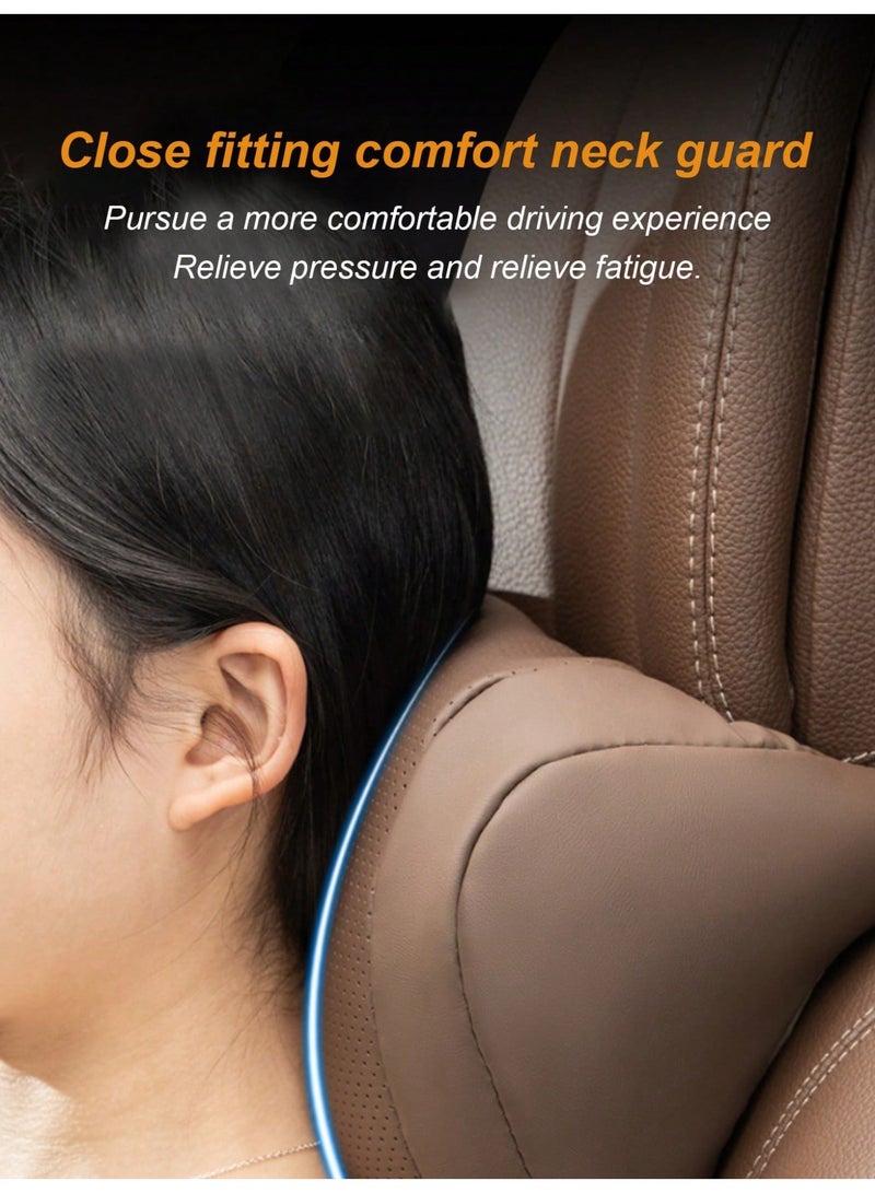 Car Headrest Pillow for Driving - Luxury Leather 100% Memory Foam, Ergonomic Neck Support - Universal Fit Head Rest Travel Pillow for Most Cars, Home & Office, Brown, 1 Pack - Image 3