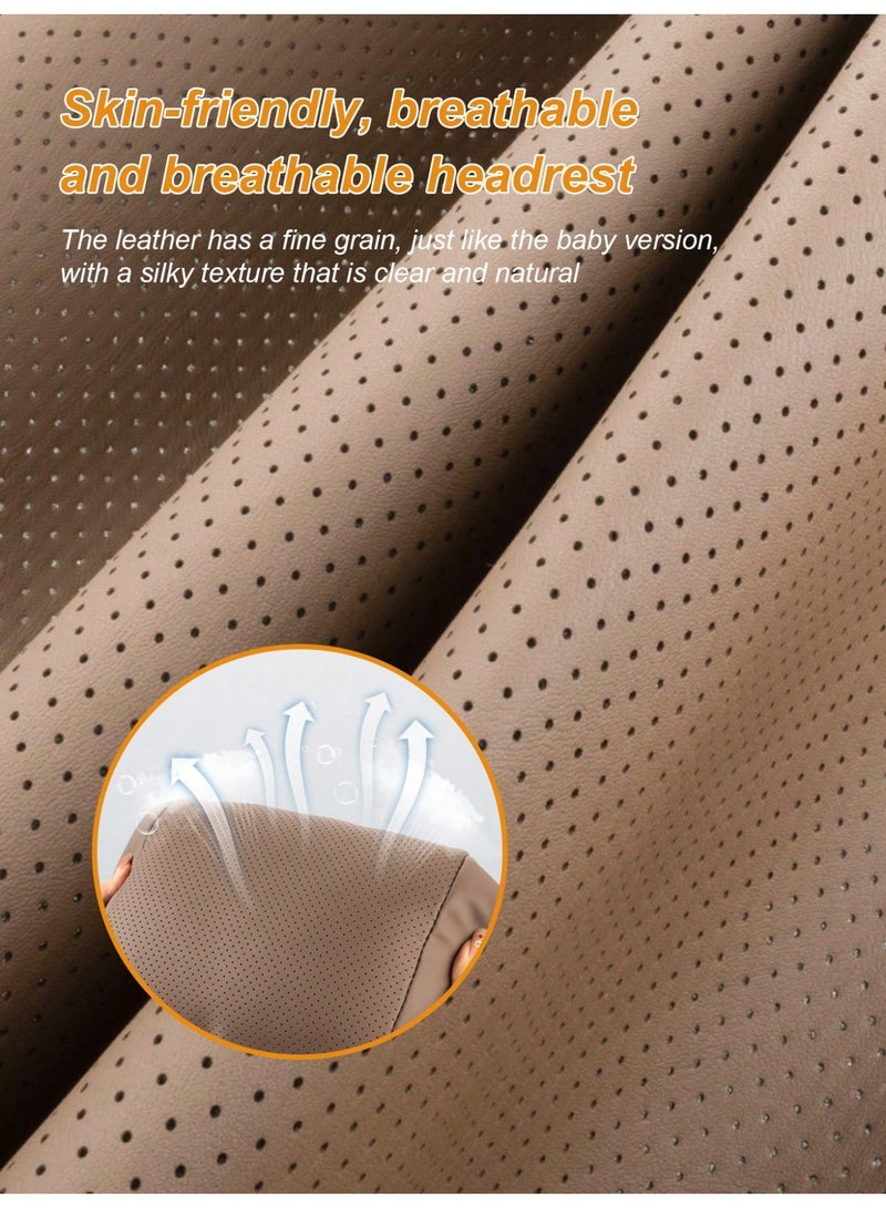 Car Headrest Pillow for Driving - Luxury Leather 100% Memory Foam, Ergonomic Neck Support - Universal Fit Head Rest Travel Pillow for Most Cars, Home & Office, Brown, 1 Pack - Image 5