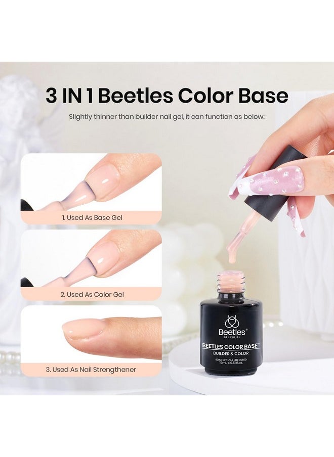 beetles Gel Polish - Beetles Color Base Gel Nail Polish, 1pcs 15ml Rubber Base Gel Builder Neutral Nude Gel Base Coat Warm Jade Valentine's Day Nail Polish, Base Coat Nail Strengthener Gel Soak Off UV LED light Needed - Image 1