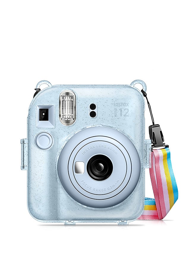 O Ozone Transparent Hard Camera Case for Fujifilm Instax Mini 12 Instant Camera Cover with Adjustable Strap - Blue  - Image 1