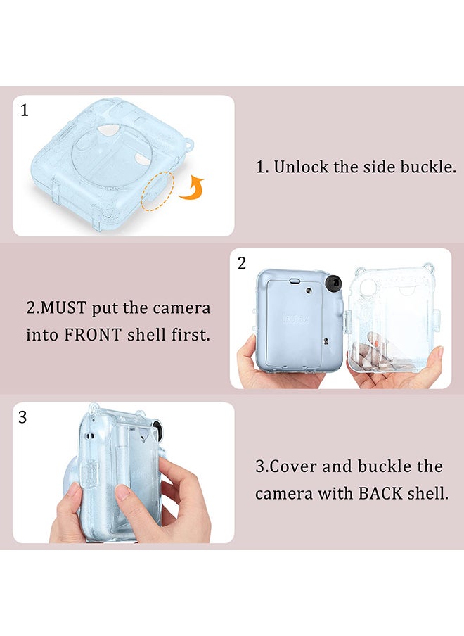 O Ozone Transparent Hard Camera Case for Fujifilm Instax Mini 12 Instant Camera Cover with Adjustable Strap - Blue  - Image 5