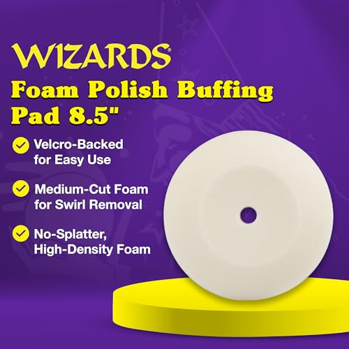 Wizards Foam Polish Buffing Pad - Velcro Backed, Medium Cutting Foam Pad for Car Detailing - ‎No Splatter High Density Foam for Auto Detailing Supplies - 8½" x 1¼" - Image 2