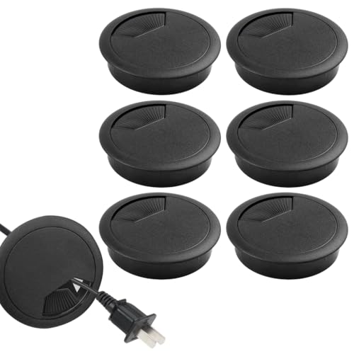 Serplex® 6Pcs Desk Grommets 2.36 Inch Round Cable Grommets Desk Cable Hole Covers Multi Cable Organizers Decorative Office Desk Grommets for Power Cords and Wire Management Black - Image 1