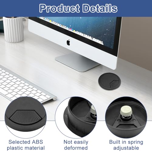 Serplex® 6Pcs Desk Grommets 2.36 Inch Round Cable Grommets Desk Cable Hole Covers Multi Cable Organizers Decorative Office Desk Grommets for Power Cords and Wire Management Black - Image 3