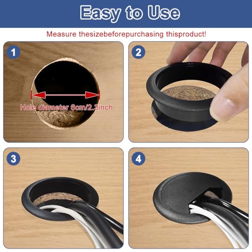 Serplex® 6Pcs Desk Grommets 2.36 Inch Round Cable Grommets Desk Cable Hole Covers Multi Cable Organizers Decorative Office Desk Grommets for Power Cords and Wire Management Black - Image 4