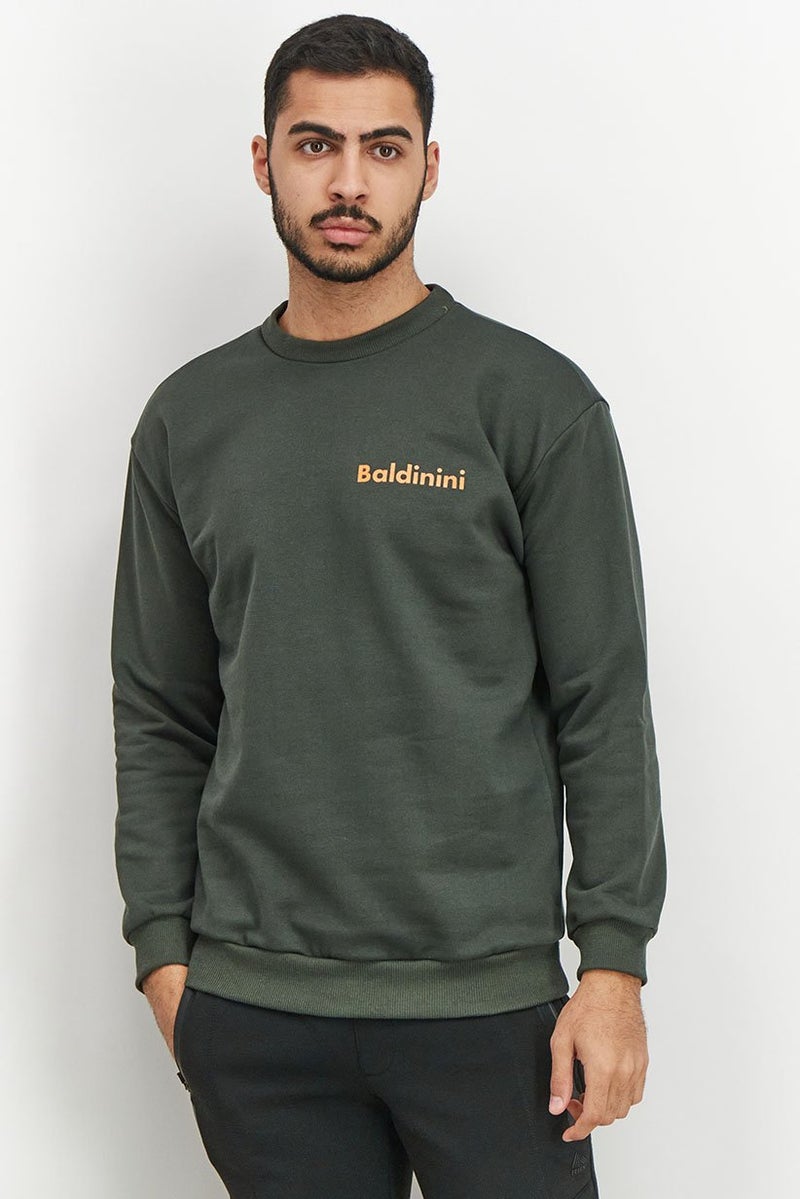Baldinini Men Crew Neck Brand Logo Long Sleeve Sweatshirt, Olive - Image 1