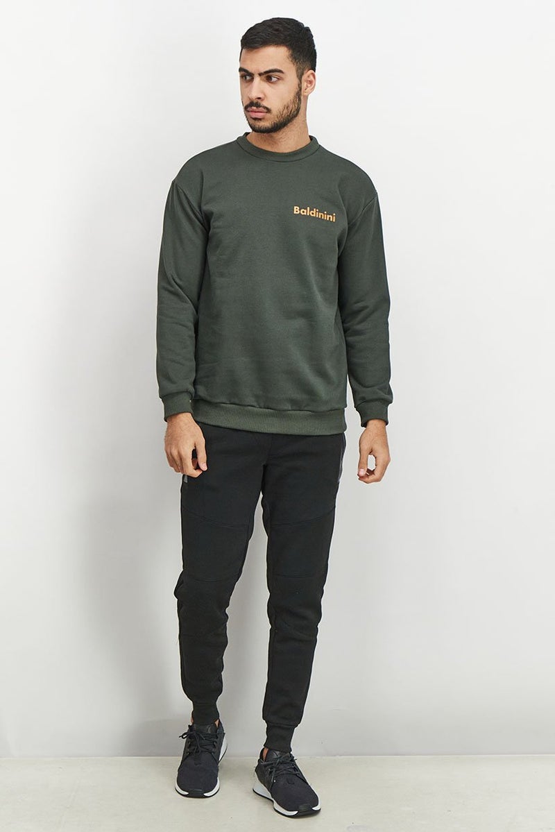 Baldinini Men Crew Neck Brand Logo Long Sleeve Sweatshirt, Olive - Image 2