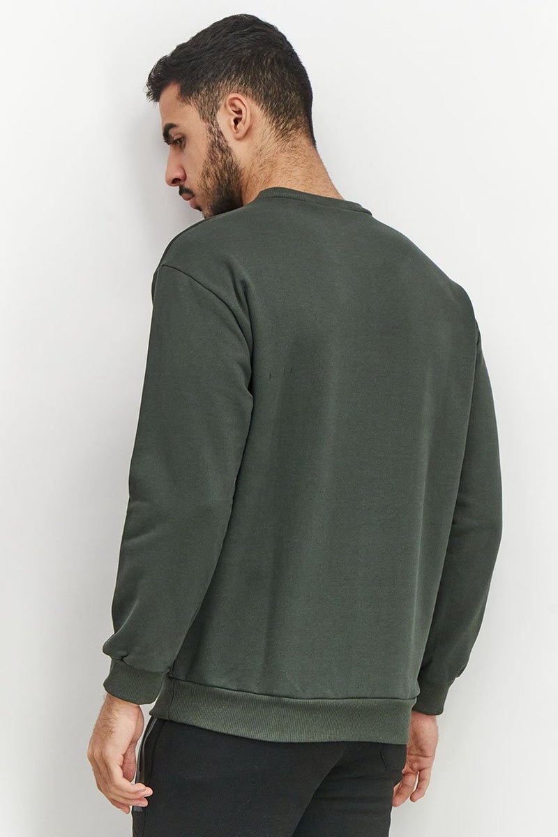 Baldinini Men Crew Neck Brand Logo Long Sleeve Sweatshirt, Olive - Image 4