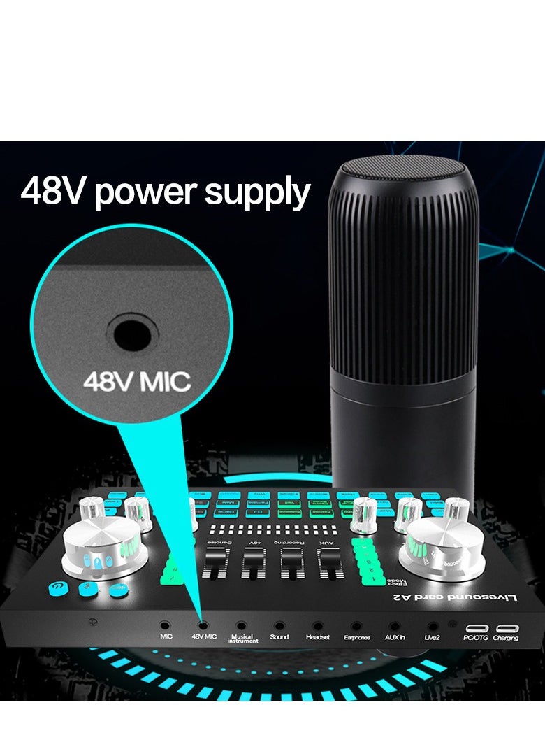 Generic - Audio Mixer Professional Live Sound Card Studio Record Soundcard Bluetooth Microphone Mixer Voice Changer Live Streaming Audio Sound Mixer for Streaming Podcasting Gaming - Image 1