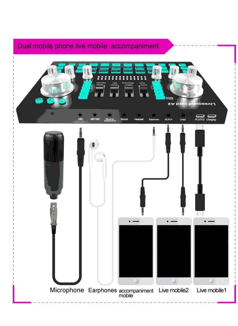 Generic - Audio Mixer Professional Live Sound Card Studio Record Soundcard Bluetooth Microphone Mixer Voice Changer Live Streaming Audio Sound Mixer for Streaming Podcasting Gaming - Image 1